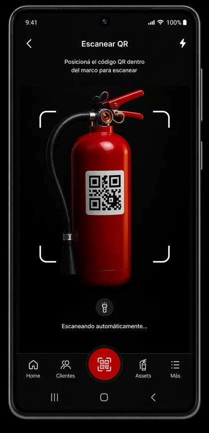 FireApp escaneando el código QR de un matafuego