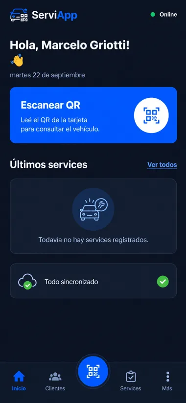 Inicio de la app del taller en ServiApp