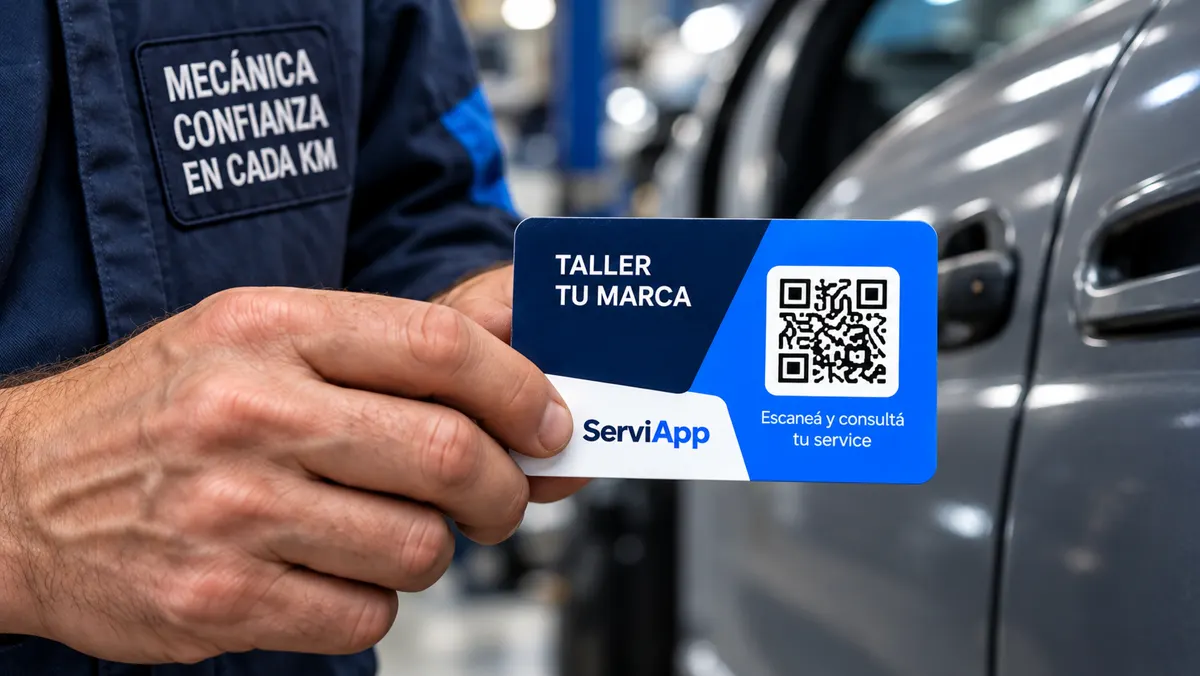 Mecánico mostrando la tarjeta QR de ServiApp